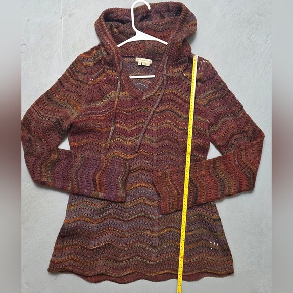 Royal Robbins Multi- Coloured Purple and Brown Crochet Knit Sz L Hooded Sweater - Picture 9 of 16